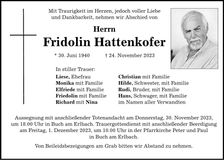 Traueranzeige Fridolin Hattenkofer