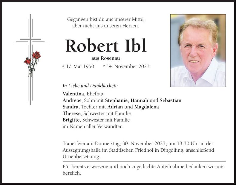 Traueranzeige Robert Ibl