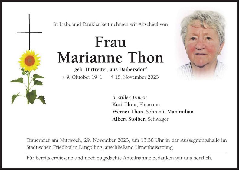 Traueranzeige Marianne Thon