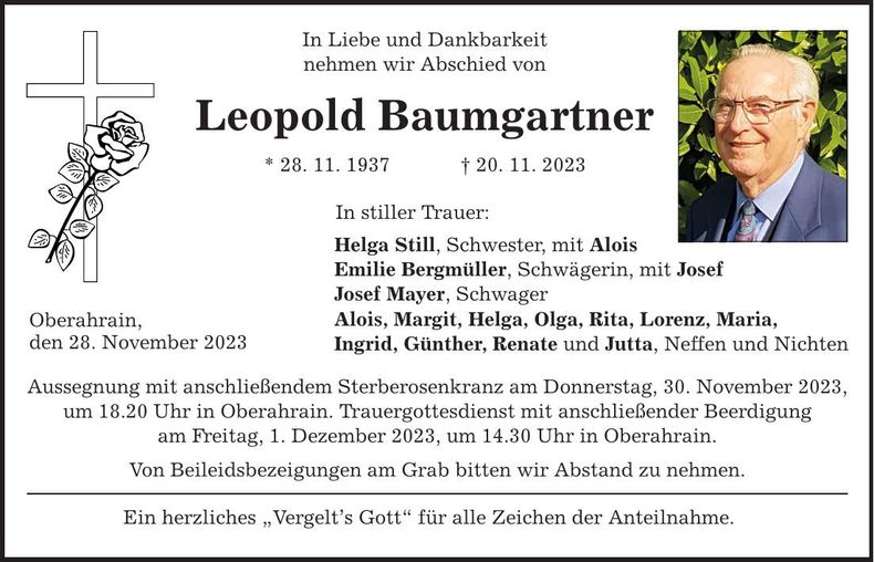 Traueranzeige Leopold Baumgartner