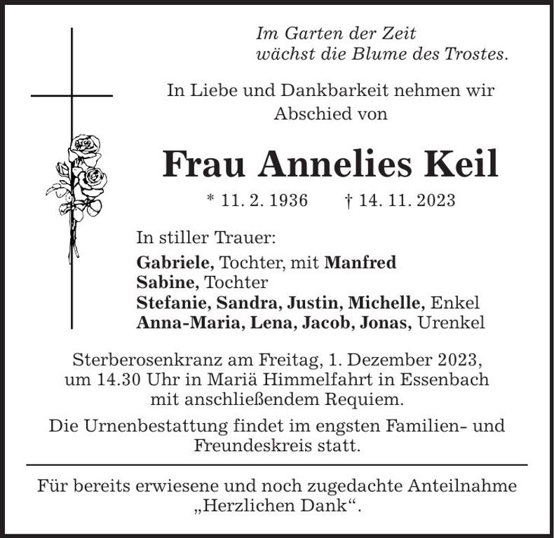 Traueranzeige Annelies Keil