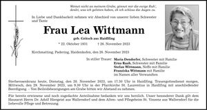 Traueranzeige Lea Wittmann