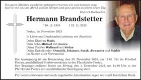 Traueranzeige Hermann Branzstetter