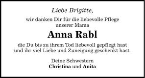 Traueranzeige Anita Roider