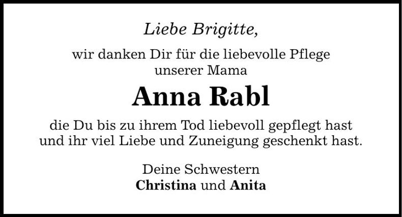 Traueranzeige Anita Roider