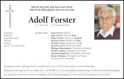 Traueranzeige Adolf Forster
