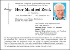 Traueranzeige Manfred Zenk