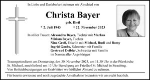 Traueranzeige Christa Bayer