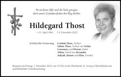 Traueranzeige Hildegard Thost