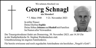 Traueranzeige Georg Schnagl