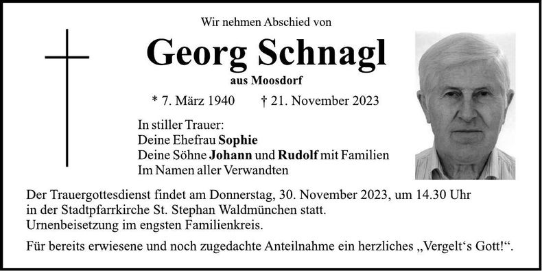 Traueranzeige Georg Schnagl