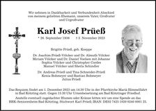 Traueranzeige Karl Josef Prüeß