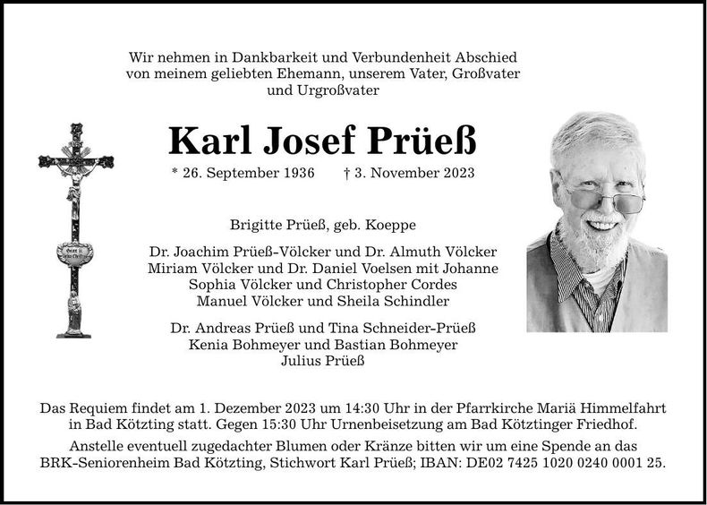 Traueranzeige Karl Josef Prüeß