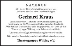 Traueranzeige Gerhard Kraus