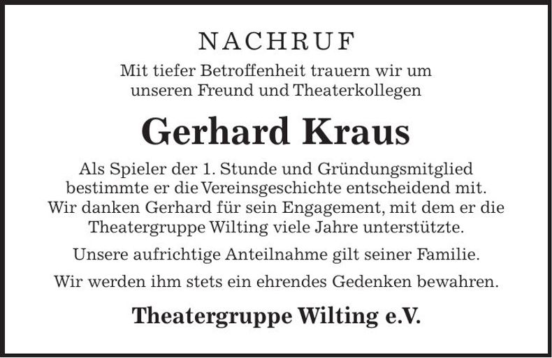 Traueranzeige Gerhard Kraus