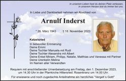 Traueranzeige Arnulf Inderst