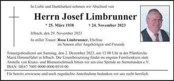 Traueranzeige Josef Limbrunner