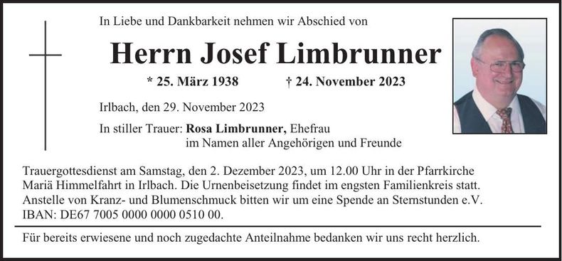 Traueranzeige Josef Limbrunner
