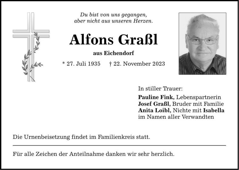 Traueranzeige Alfons Graßl