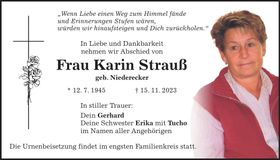 Traueranzeige Karin Strauß