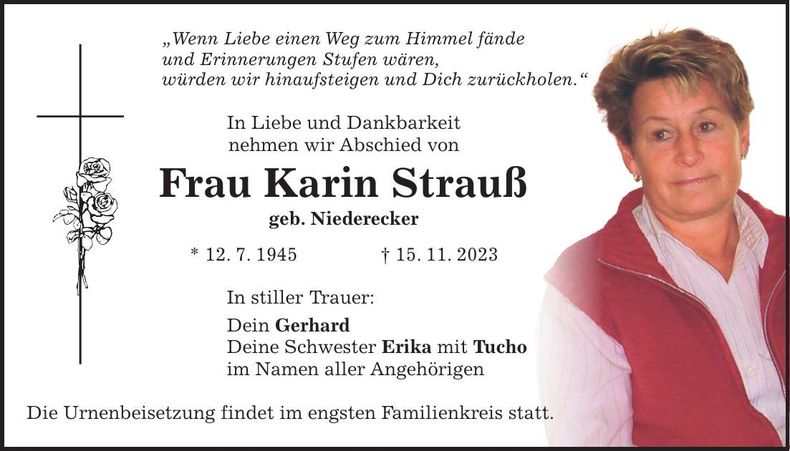 Traueranzeige Karin Strauß