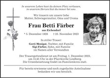 Traueranzeige Betti Färber