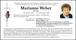 Traueranzeige Marianne Weber