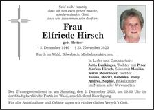Traueranzeige Elfriede Hirsch