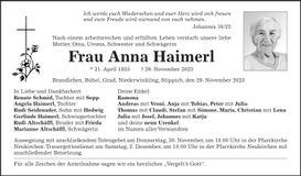 Traueranzeige Anna Haimerl