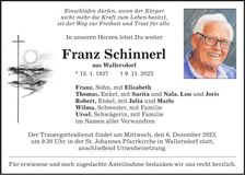 Traueranzeige Franz Schinnerl