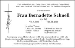 Traueranzeige Bernadette Schnell