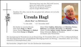 Traueranzeige Ursula Hagl