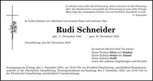 Traueranzeige Rudi Schneider