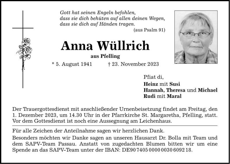 Traueranzeige Anna Wüllrich