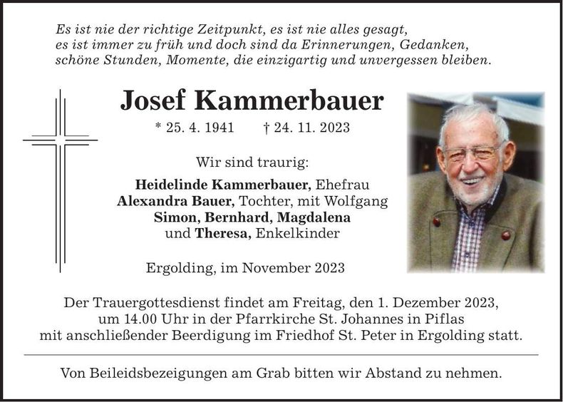 Traueranzeige Josef Kammerbauer