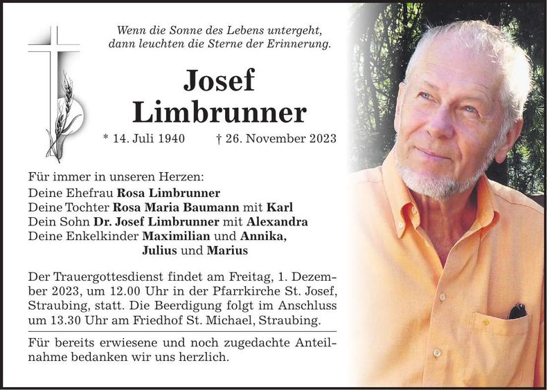 Traueranzeige Josef Limbrunner