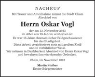 Traueranzeige Oswald Pfeilschifter