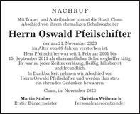 Traueranzeige Oswald Pfeilschifter