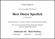 Traueranzeige Dieter Sperlich
