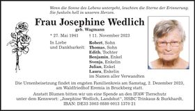 Traueranzeige Josephine Wedlich