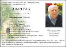 Traueranzeige Albert Balk