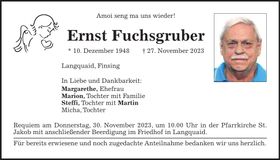 Traueranzeige Ernst Fuchsgruber