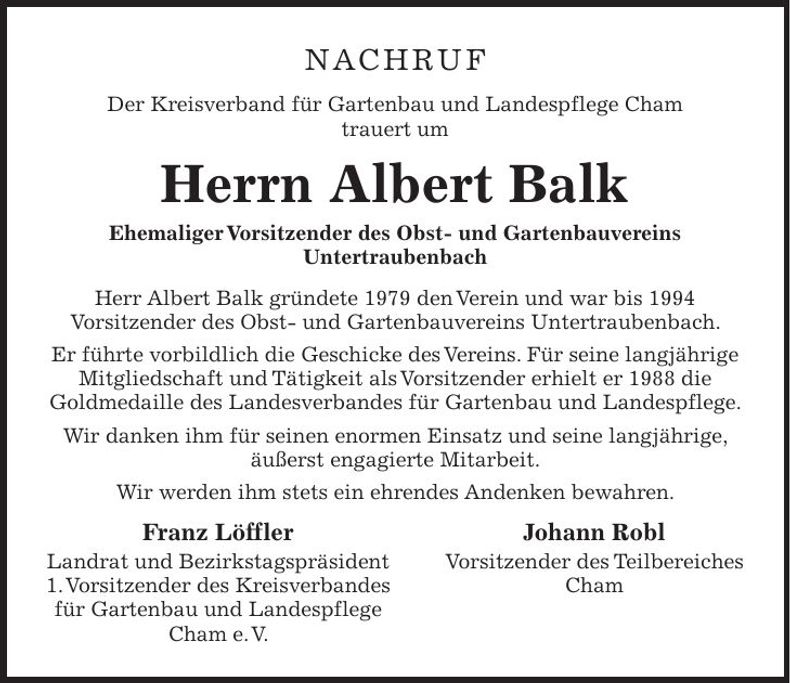 Traueranzeige Albert Balk