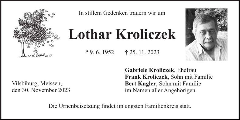 Traueranzeige Lothar Kroliczek