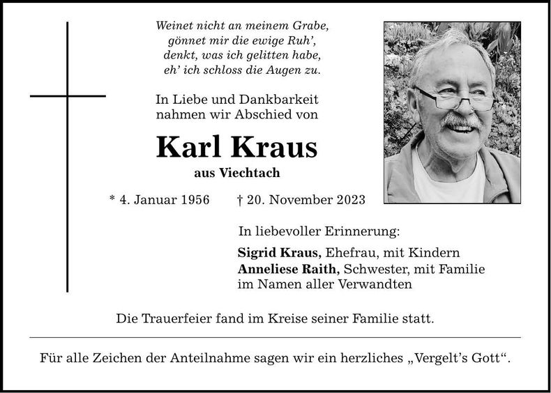 Traueranzeige Karl Kraus