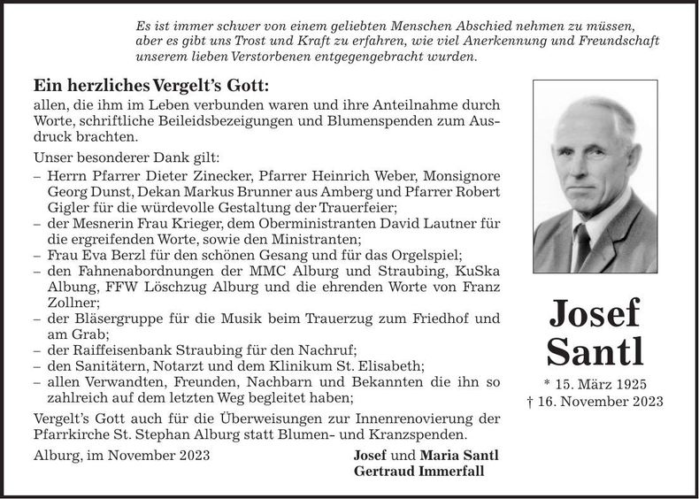 Traueranzeige Josef Santl