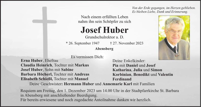 Traueranzeige Josef Huber