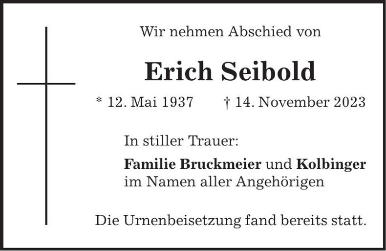 Traueranzeige Erich Seibold