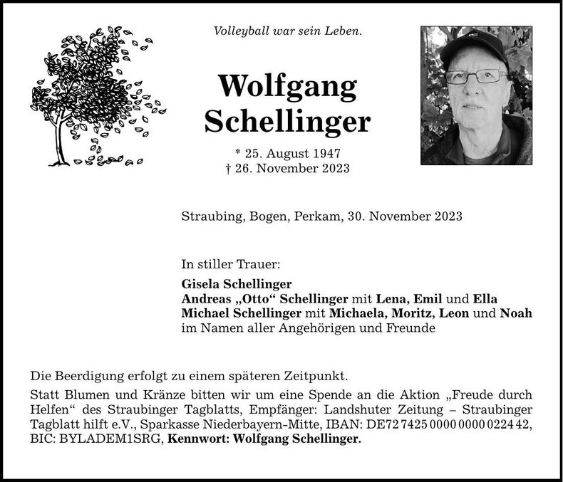 Traueranzeige Wolfgang Schellinger