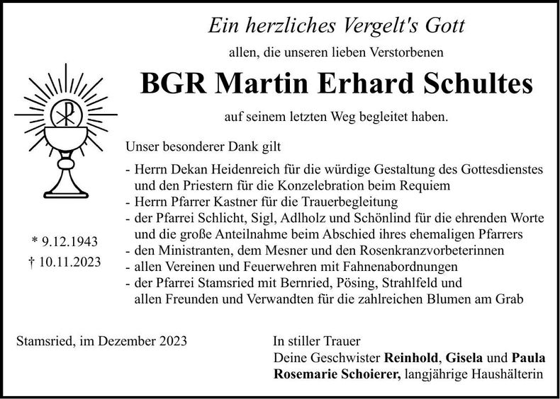 Traueranzeige Martin Schultes